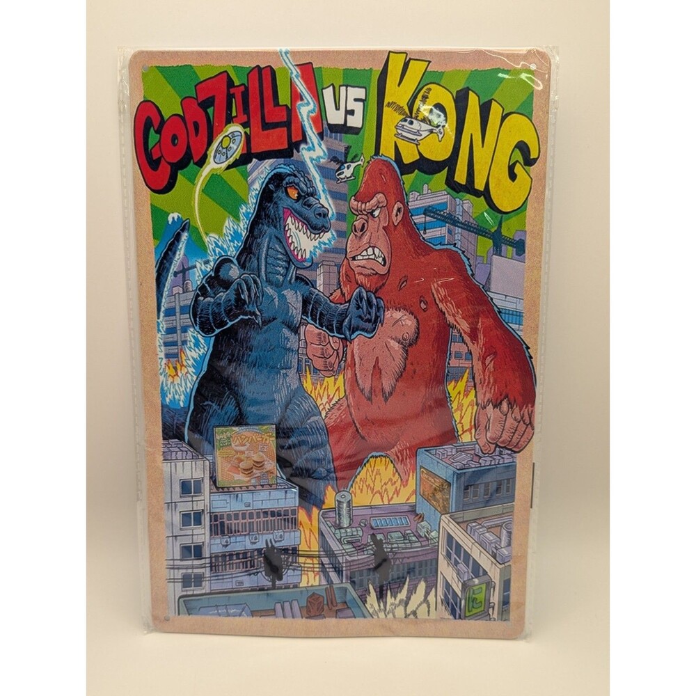 Godzilla vs Kong Metal Tin Sign Vintage Comic Retro Wall Decor Art Man Cave **